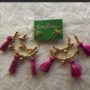 Lilly Pulitzer gold & pink tassel hoop earrings